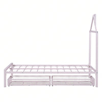 Twin Metal Platform Bed With 2 Drawers, House-Shaped Headboard Design