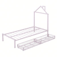 Twin Metal Platform Bed With 2 Drawers, House-Shaped Headboard Design