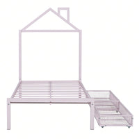 Twin Metal Platform Bed With 2 Drawers, House-Shaped Headboard Design