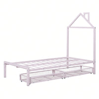Twin Metal Platform Bed With 2 Drawers, House-Shaped Headboard Design