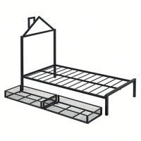 Twin Metal Platform Bed With 2 Drawers, House-Shaped Headboard Design