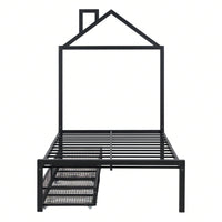 Twin Metal Platform Bed With 2 Drawers, House-Shaped Headboard Design