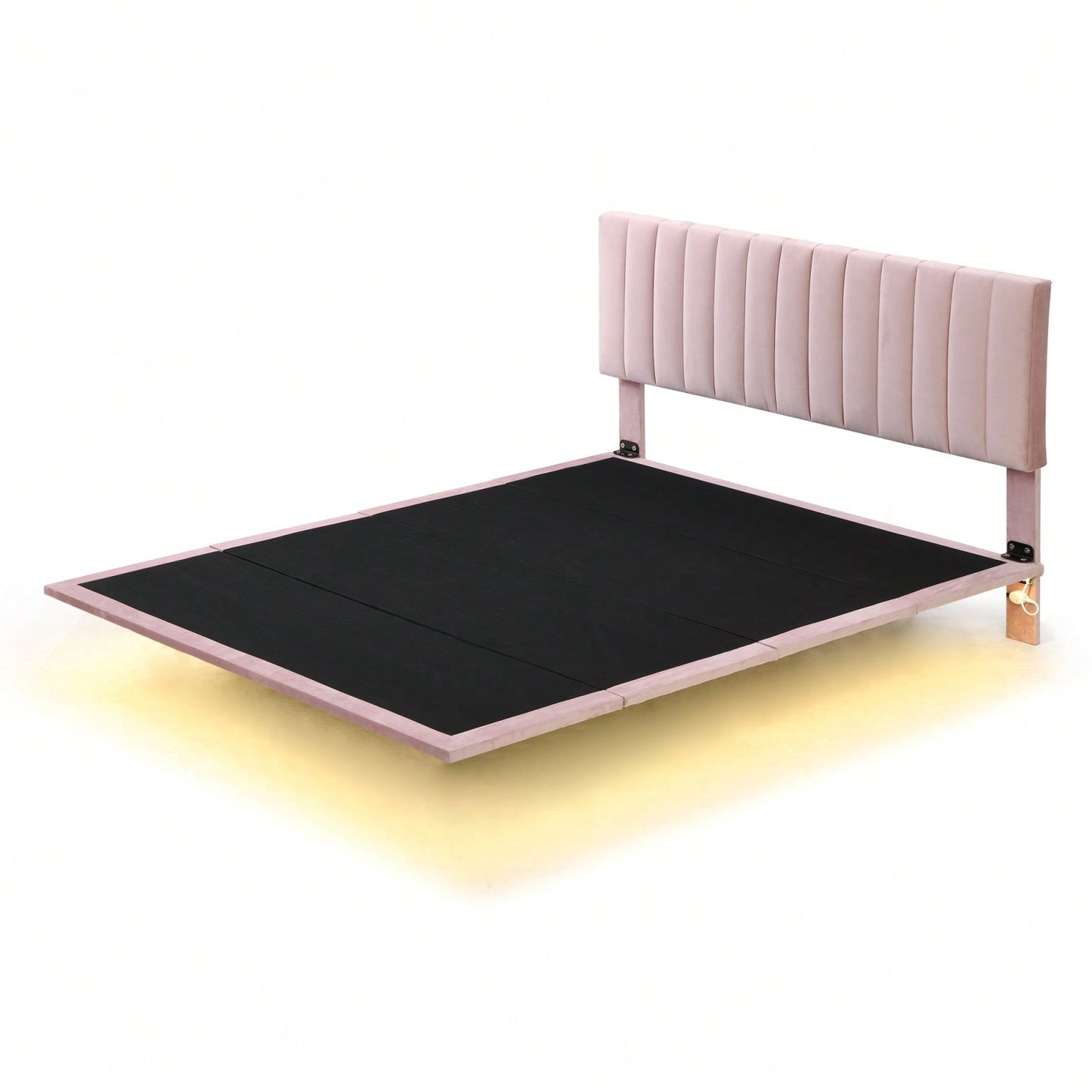 Queen Size Upholstered Platform Bed With Sensor Light And Headboard, Floating Velvet Platform Bed