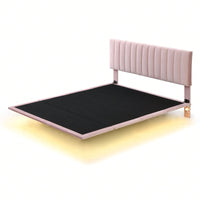 Queen Size Upholstered Platform Bed With Sensor Light And Headboard, Floating Velvet Platform Bed
