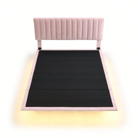 Queen Size Upholstered Platform Bed With Sensor Light And Headboard, Floating Velvet Platform Bed