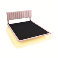 Queen Size Upholstered Platform Bed With Sensor Light And Headboard, Floating Velvet Platform Bed