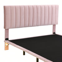 Queen Size Upholstered Platform Bed With Sensor Light And Headboard, Floating Velvet Platform Bed