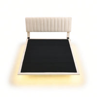 Queen Size Upholstered Platform Bed With Sensor Light And Headboard, Floating Velvet Platform Bed