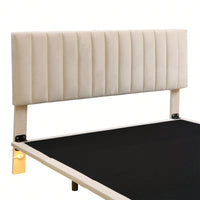 Queen Size Upholstered Platform Bed With Sensor Light And Headboard, Floating Velvet Platform Bed
