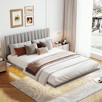 Queen Size Upholstered Platform Bed With Sensor Light And Headboard, Floating Velvet Platform Bed