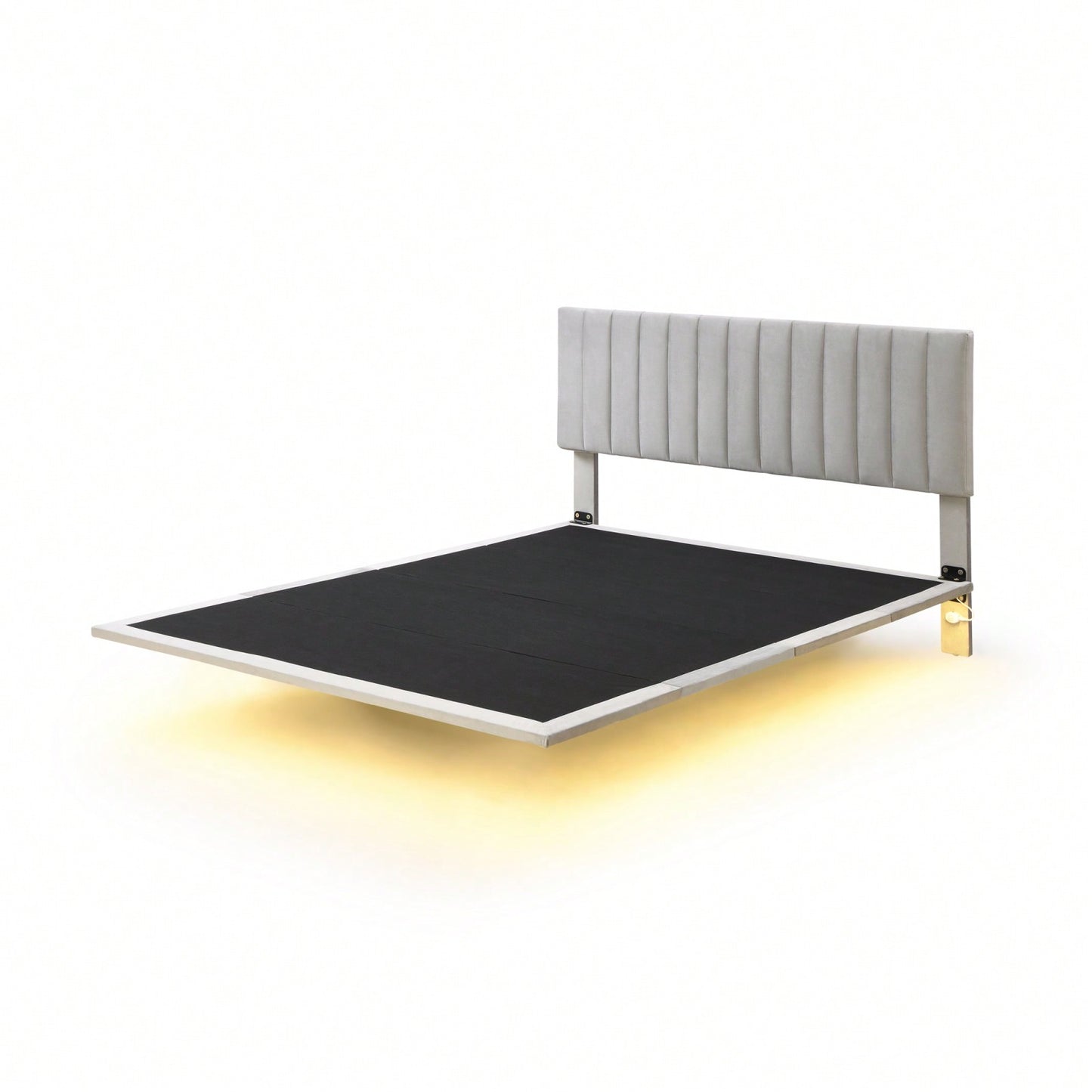 Queen Size Upholstered Platform Bed With Sensor Light And Headboard, Floating Velvet Platform Bed