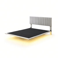 Queen Size Upholstered Platform Bed With Sensor Light And Headboard, Floating Velvet Platform Bed