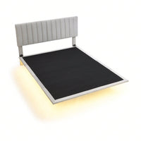Queen Size Upholstered Platform Bed With Sensor Light And Headboard, Floating Velvet Platform Bed