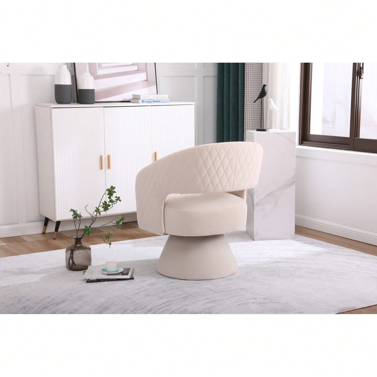 Round Barrel Chair In Fabric For Living Room Bedroom