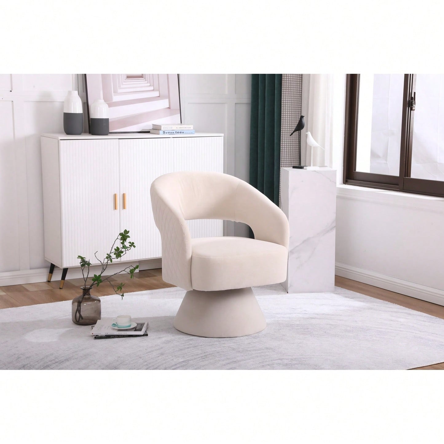 Round Barrel Chair In Fabric For Living Room Bedroom