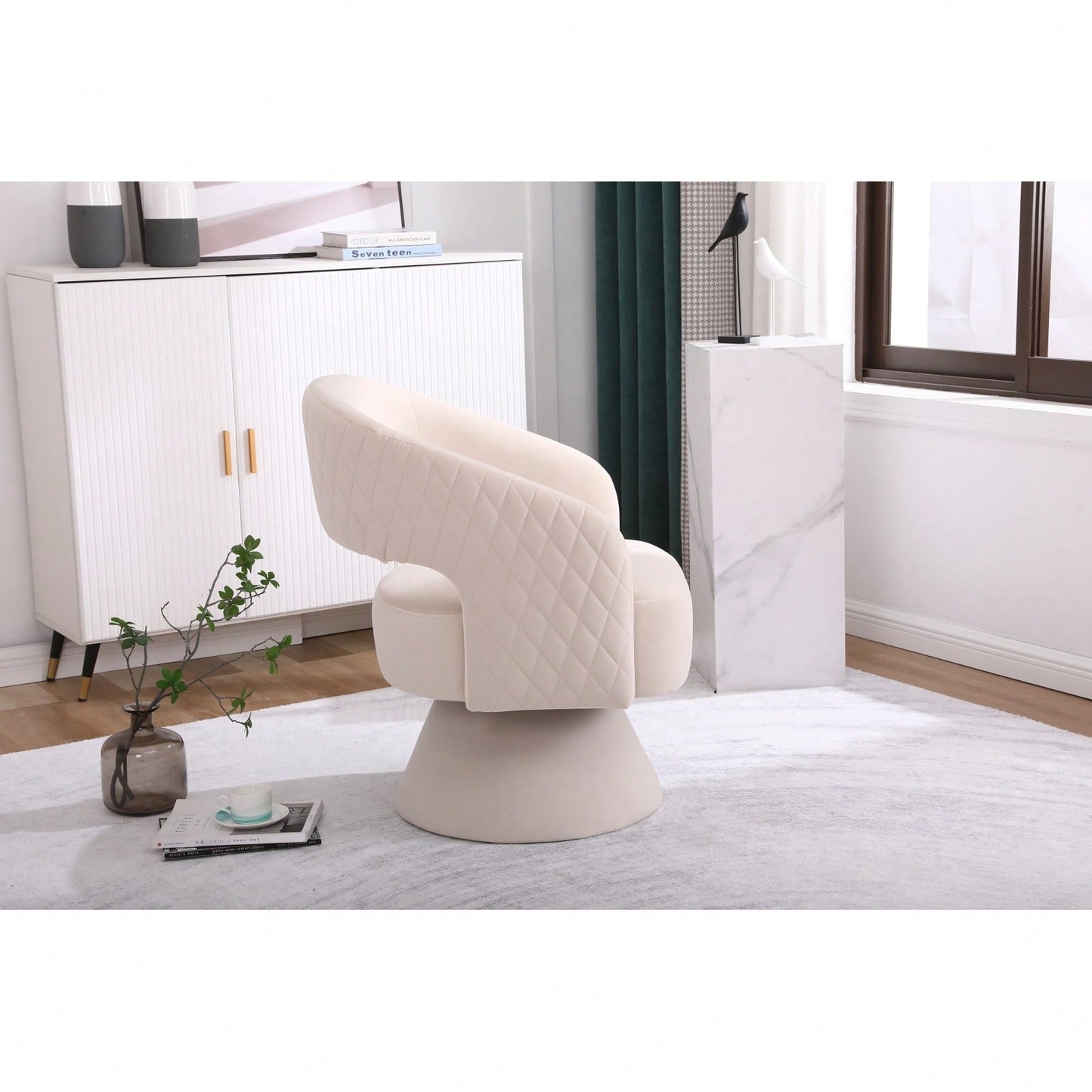 Round Barrel Chair In Fabric For Living Room Bedroom