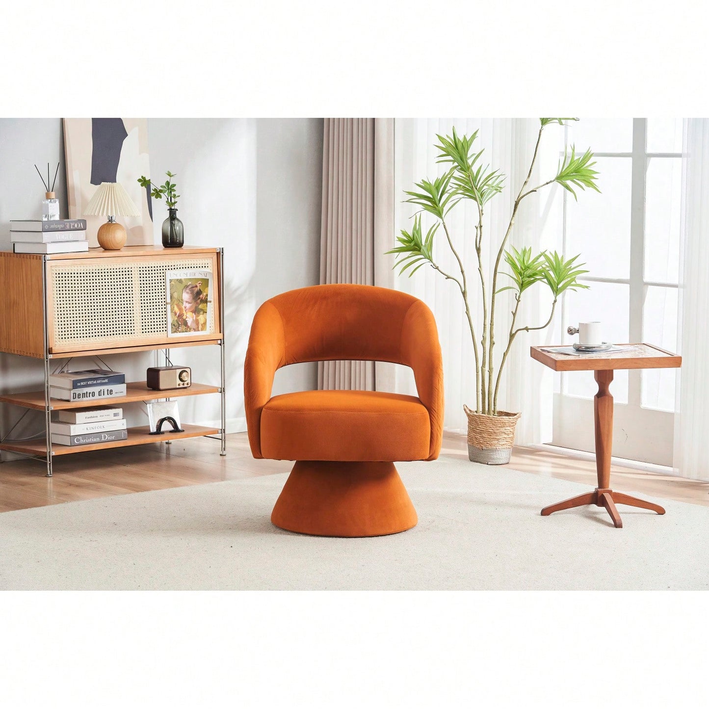 Round Barrel Chair In Fabric For Living Room Bedroom