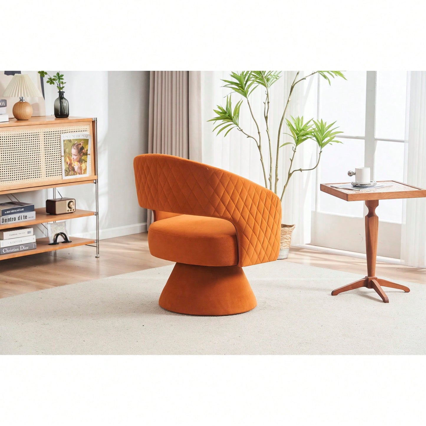 Round Barrel Chair In Fabric For Living Room Bedroom