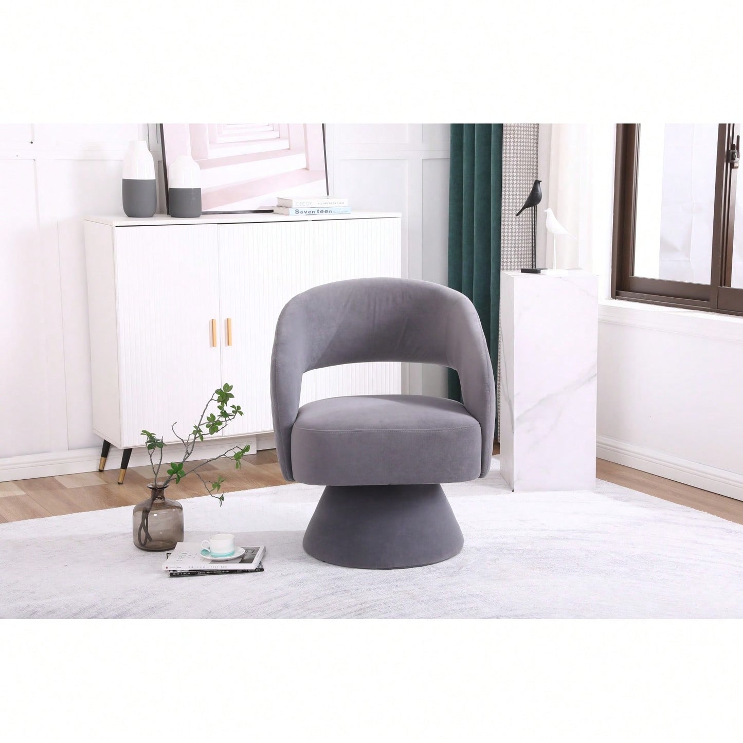 Round Barrel Chair In Fabric For Living Room Bedroom