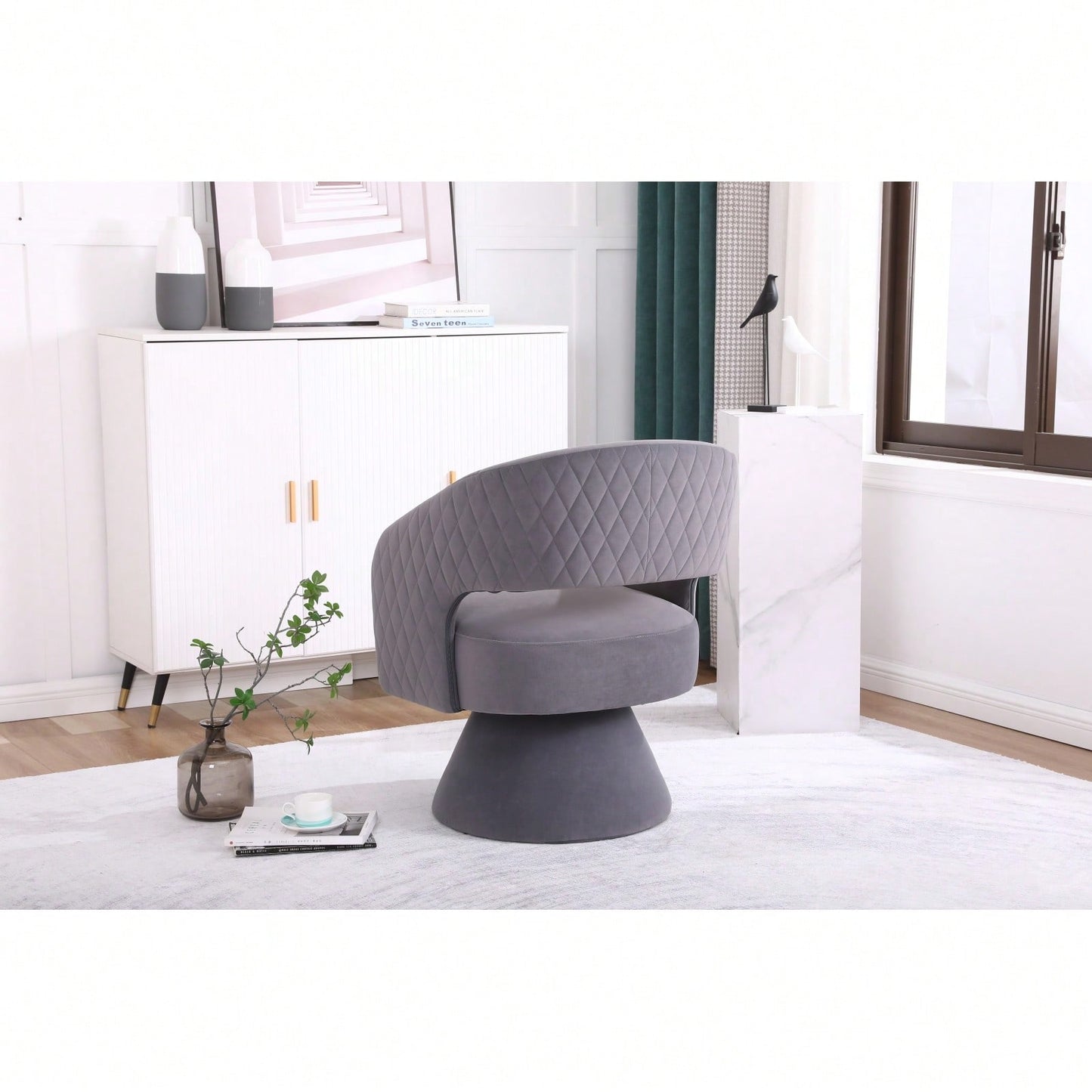 Round Barrel Chair In Fabric For Living Room Bedroom