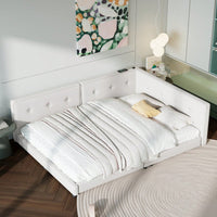 Upholstered Full Size Platform Bed With USB Ports And LED Belt