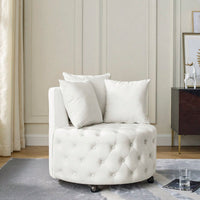 Modern Velvet Upholstered Swivel Chair With Button Tufted Design And Movable Wheels, Including 3 Pillows