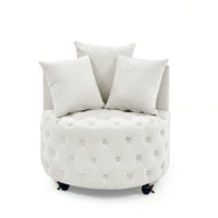 Modern Velvet Upholstered Swivel Chair With Button Tufted Design And Movable Wheels, Including 3 Pillows