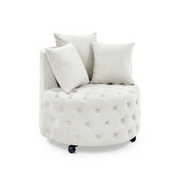 Modern Velvet Upholstered Swivel Chair With Button Tufted Design And Movable Wheels, Including 3 Pillows