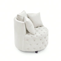Modern Velvet Upholstered Swivel Chair With Button Tufted Design And Movable Wheels, Including 3 Pillows