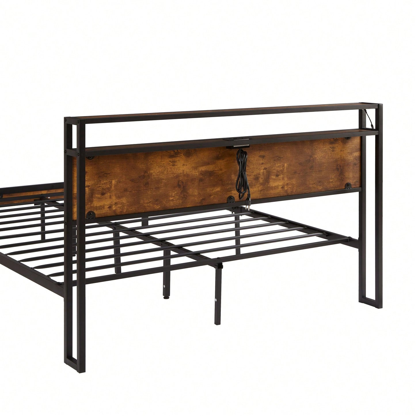 Metal Platform Bed Frame With Wooden Headboard And Footboard, 2 Drawers,LED Lights, No Box Spring Needed, Easy Assemble