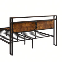 Metal Platform Bed Frame With Wooden Headboard And Footboard, 2 Drawers,LED Lights, No Box Spring Needed, Easy Assemble