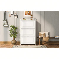 3 Flip Drawer Shoe Storage Cabinet With Apron Design, Modern Shoe Organizer Cabinet For Entryway, Hallway, Living Room