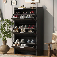 3 Flip Drawer Shoe Storage Cabinet With Apron Design, Modern Shoe Organizer Cabinet For Entryway, Hallway, Living Room