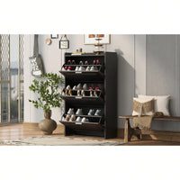 3 Flip Drawer Shoe Storage Cabinet With Apron Design, Modern Shoe Organizer Cabinet For Entryway, Hallway, Living Room