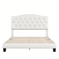 Upholstered Platform Bed With Saddle Curved Headboard And Diamond Tufted Details