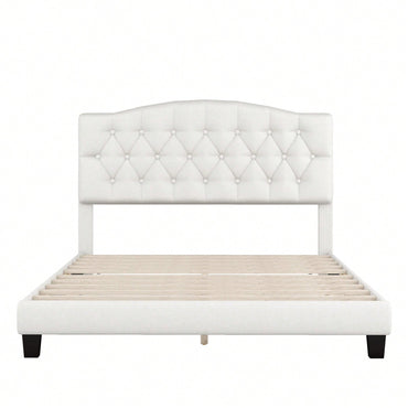 Upholstered Platform Bed With Saddle Curved Headboard And Diamond Tufted Details