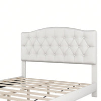 Upholstered Platform Bed With Saddle Curved Headboard And Diamond Tufted Details