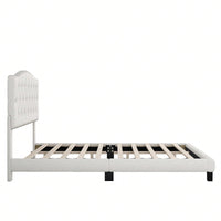 Upholstered Platform Bed With Saddle Curved Headboard And Diamond Tufted Details