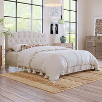 Upholstered Platform Bed With Saddle Curved Headboard And Diamond Tufted Details