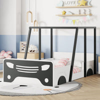 Twin Size Car-Shaped Bed With Roof,Wooden Twin Floor Bed With Wheels And Door Design