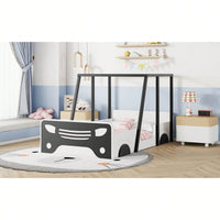 Twin Size Car-Shaped Bed With Roof,Wooden Twin Floor Bed With Wheels And Door Design