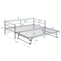 Adjustable Height Twin Daybed with Pop Up Trundle - Industrial Style Metal Frame for Bedroom and Living Room