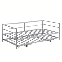 Adjustable Height Twin Daybed with Pop Up Trundle - Industrial Style Metal Frame for Bedroom and Living Room