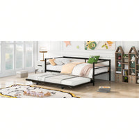 Adjustable Height Twin Daybed with Pop Up Trundle - Industrial Style Metal Frame for Bedroom and Living Room