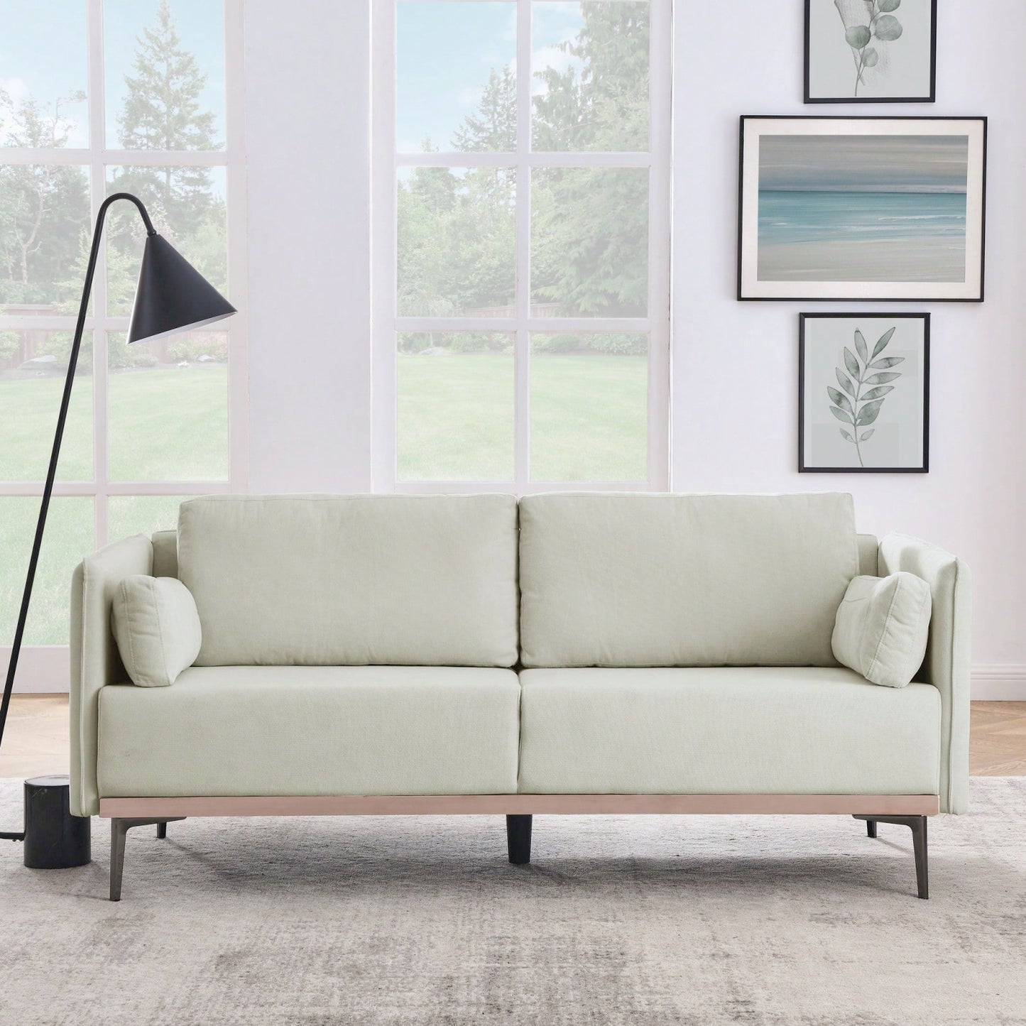 3-Seat Sofa With Stainless Steel Trim And Metal Legs For Living Room