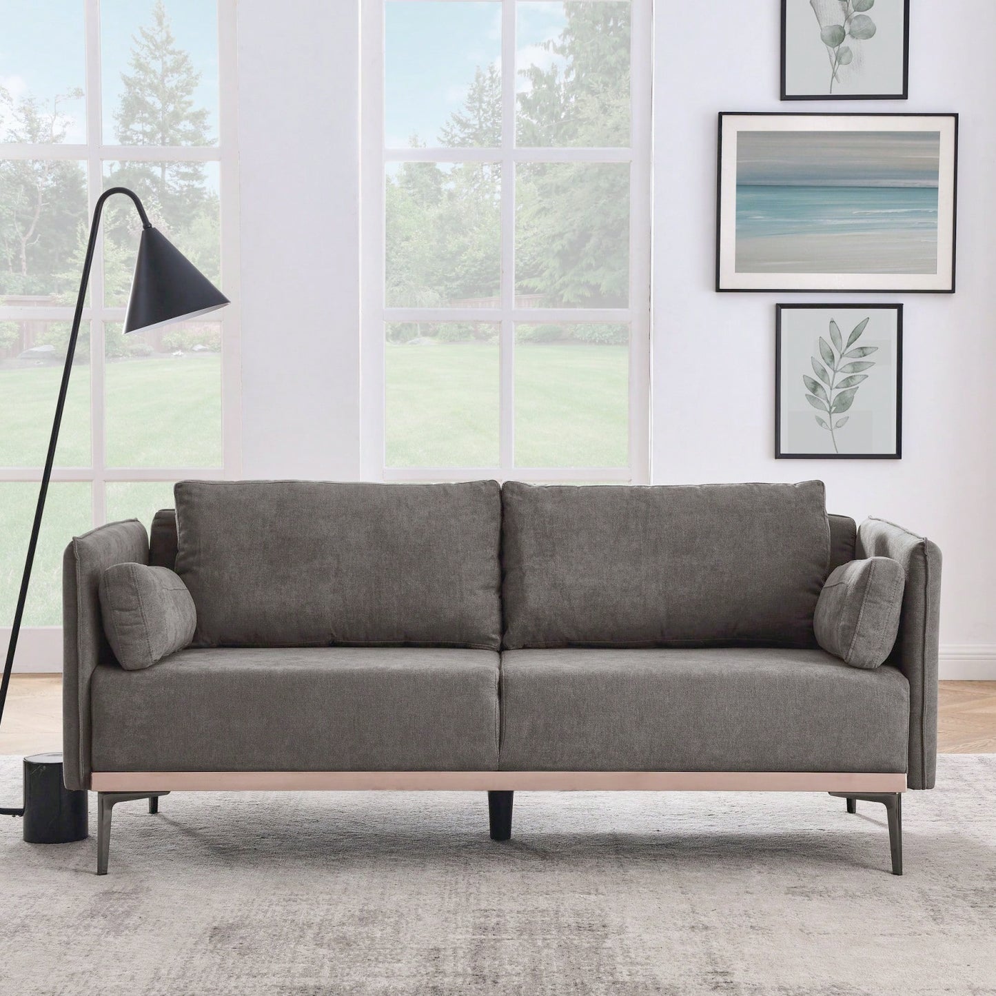 3-Seat Sofa With Stainless Steel Trim And Metal Legs For Living Room