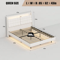 Queen Floating Bed Frame With LED Light And Charging Station Upholstered Platform Bed Frame, No Box Spring Needed