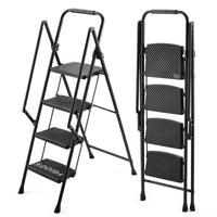 Lightweight Folding Four Step Stool with Anti-Slip Pedal and Safety Handle for Home Kitchen and Office Use