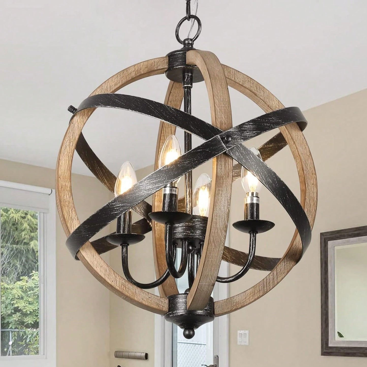 Rustic 4-Light Farmhouse Chandelier for Kitchen Living Room Hallway Bedroom Foyer Entryway