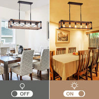 5-Light Dining Room Light Fixture, Farmhouse Linear Chandelier With Solid Wood For Dining Room Kitchen Bar Pool Table